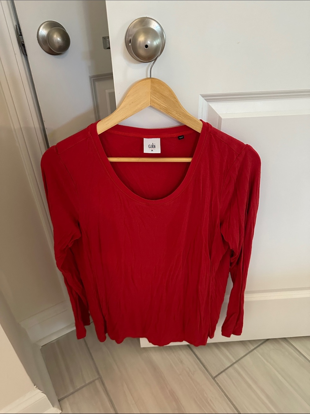 CAbi Bright Red Scoop-Neck Long Sleeve Top